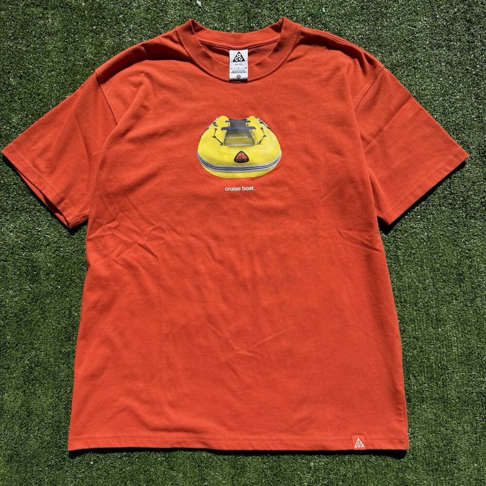 Nike ACG Cruise Boat Graphic T-Shirt Orange Dri-FIT Mens Size Small Outdoor NWOT